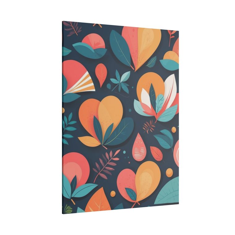 Close-up of the heart-shaped leaves in the abstract botanical design, highlighting the organic forms and soft colors.