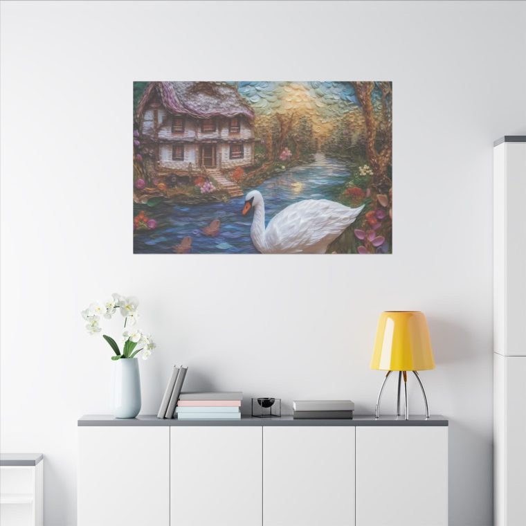 Painting of a Swan by a House on the Wate - Image 12
