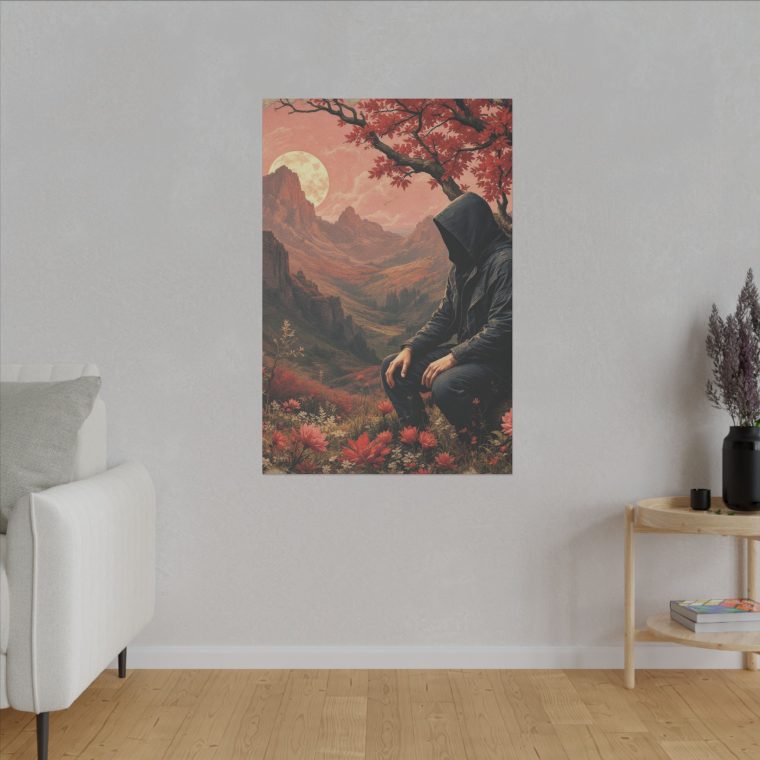 Mystical Solitude Hooded Figure in a Vibrant Autumn Landscape Under a Full Moon - Image 11