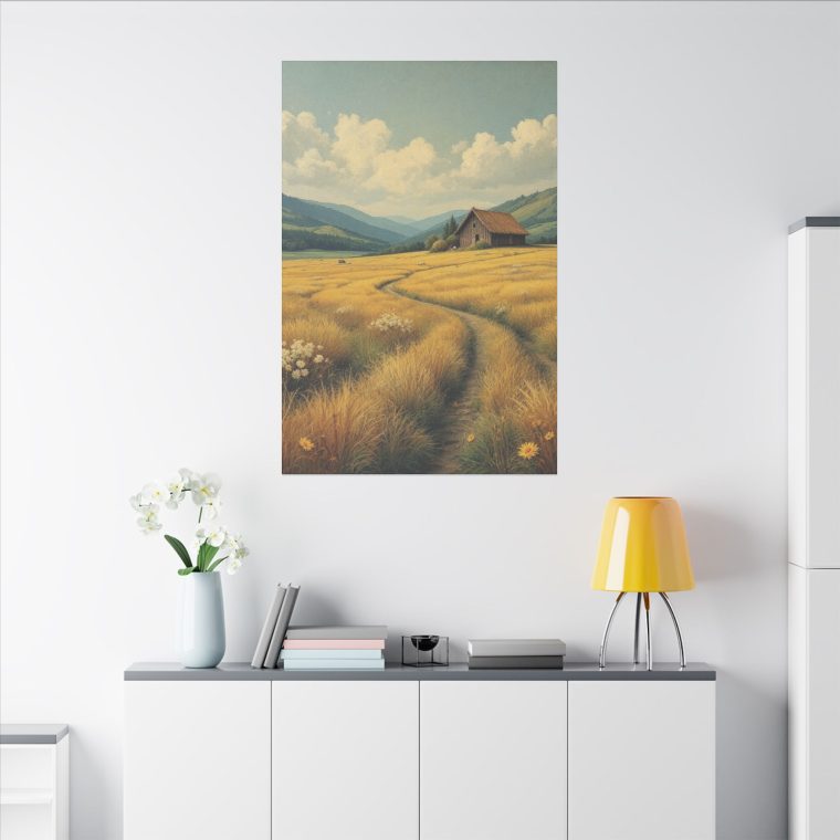 Rustic Countryside Serenity Golden Fields and a Quaint Cabin - Image 4