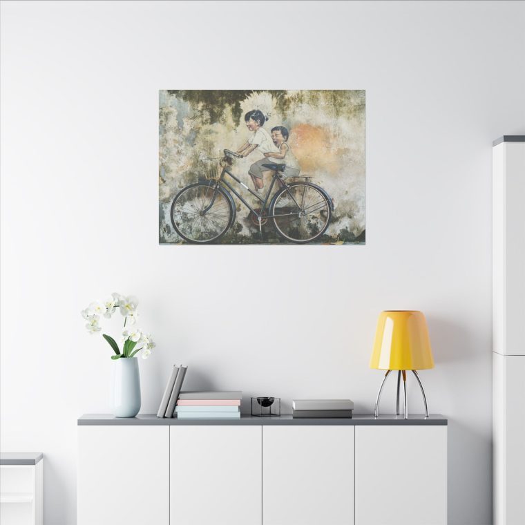 Graffiti Art Children Riding Bicycles in a Vibrant Street Scene - Image 16