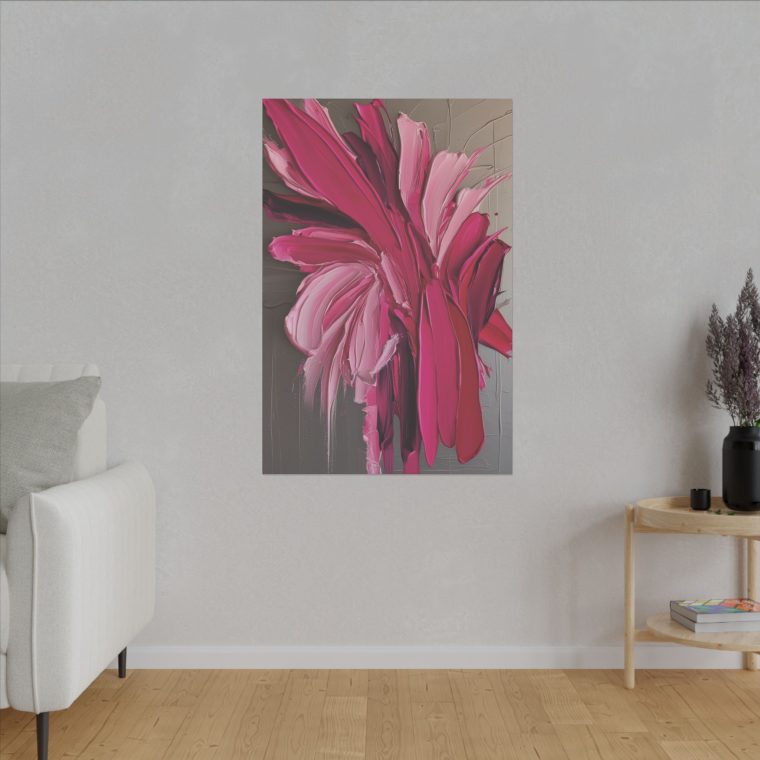 Floral Essence in Pink Bold Abstract Oil Painting with Dynamic Strokes - Image 11