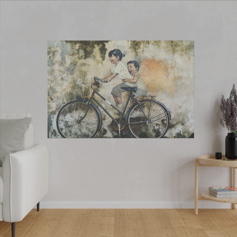 Graffiti Art Children Riding Bicycles in a Vibrant Street Scene - Image 3