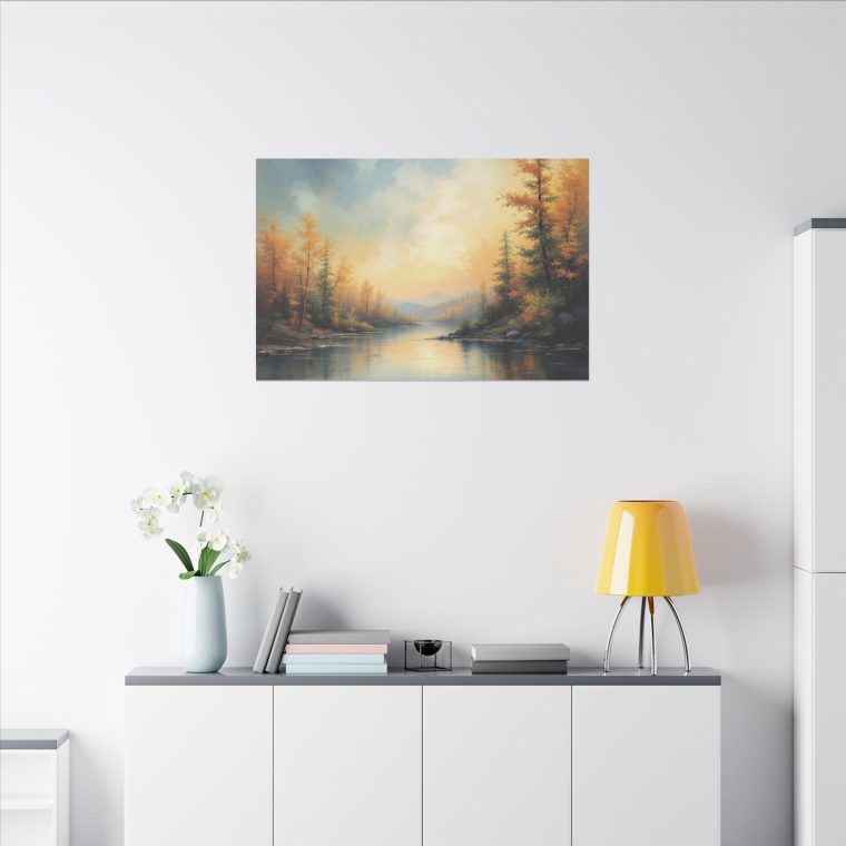 Tranquil Autumn Landscape Serene River Scene with Golden Foliage - Image 12