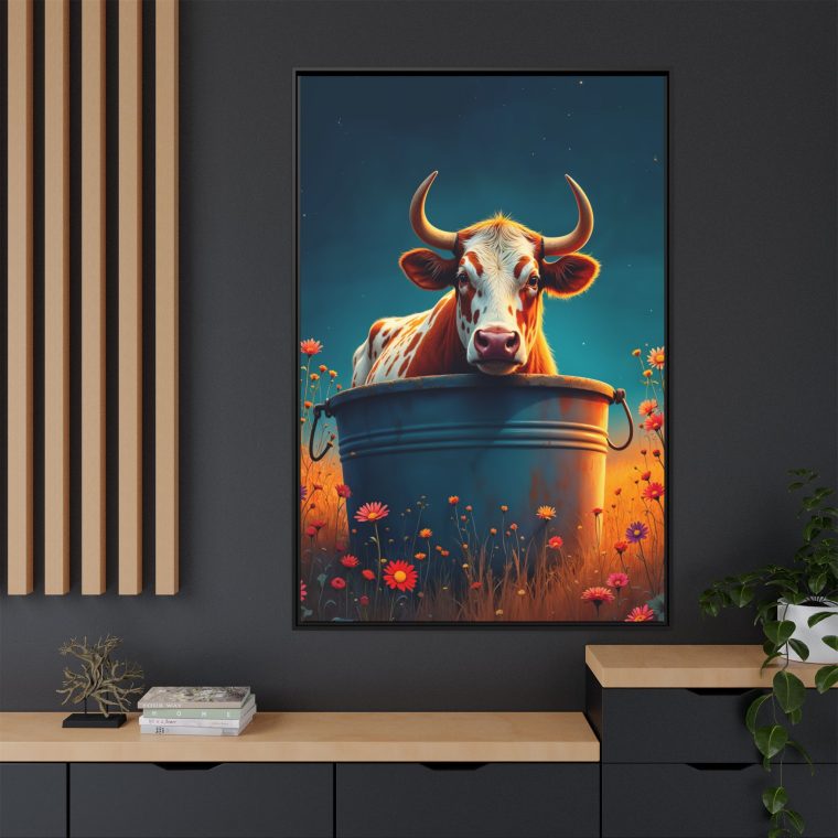 Rustic Charm Bull in a Tub Artwork Canvas Print - Image 4
