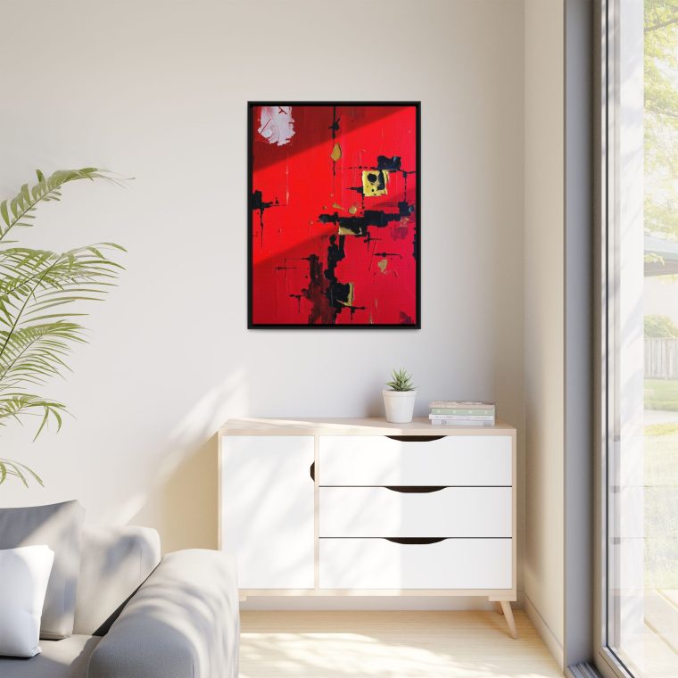 Vibrant Red Abstract Art Home with Gold And Black Accents - Image 15