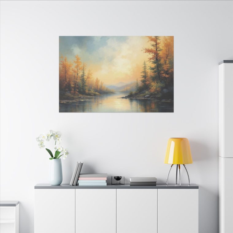 Tranquil Autumn Landscape Serene River Scene with Golden Foliage - Image 4