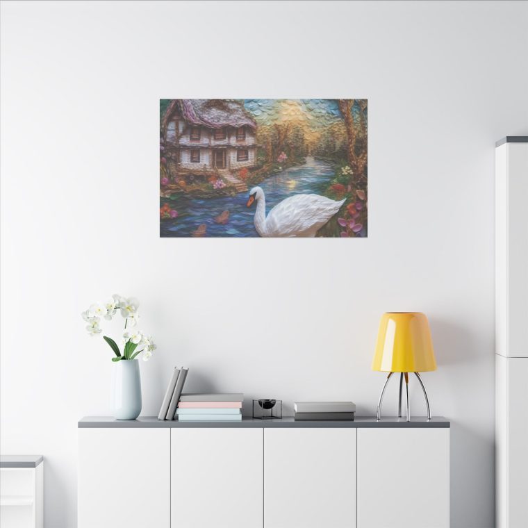Painting of a Swan by a House on the Wate - Image 8