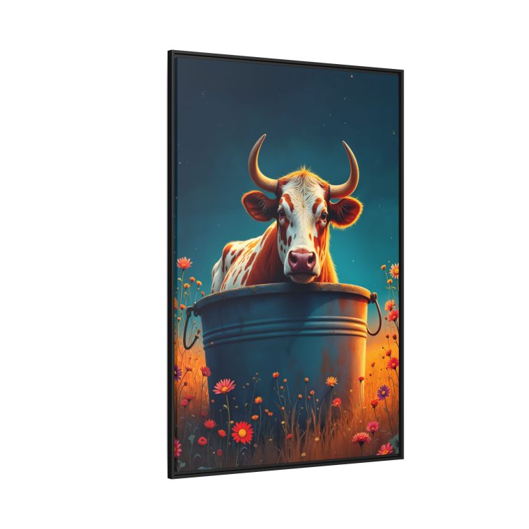 Rustic Charm Bull in a Tub Artwork Canvas Print - Image 2