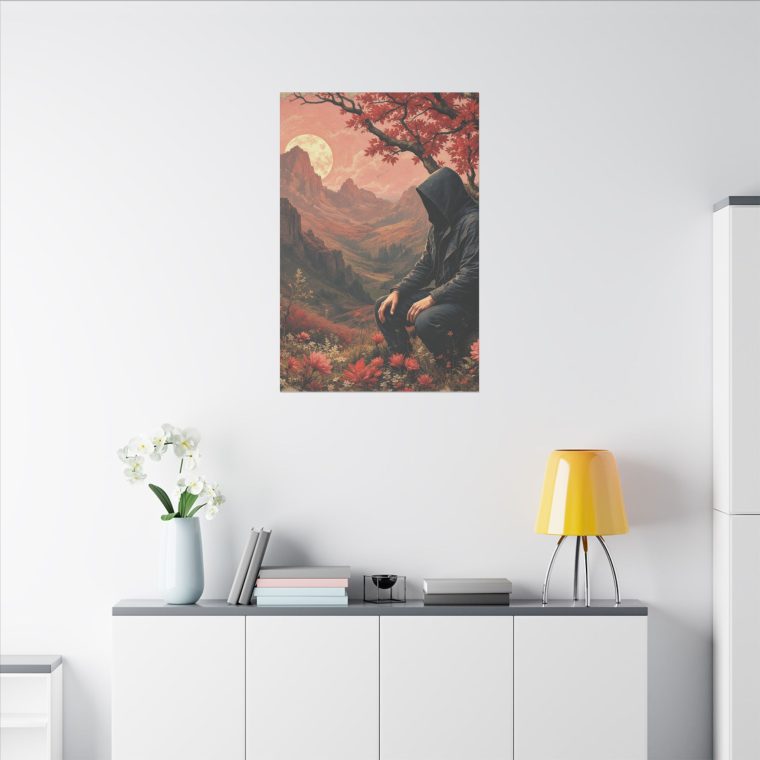 Mystical Solitude Hooded Figure in a Vibrant Autumn Landscape Under a Full Moon - Image 12