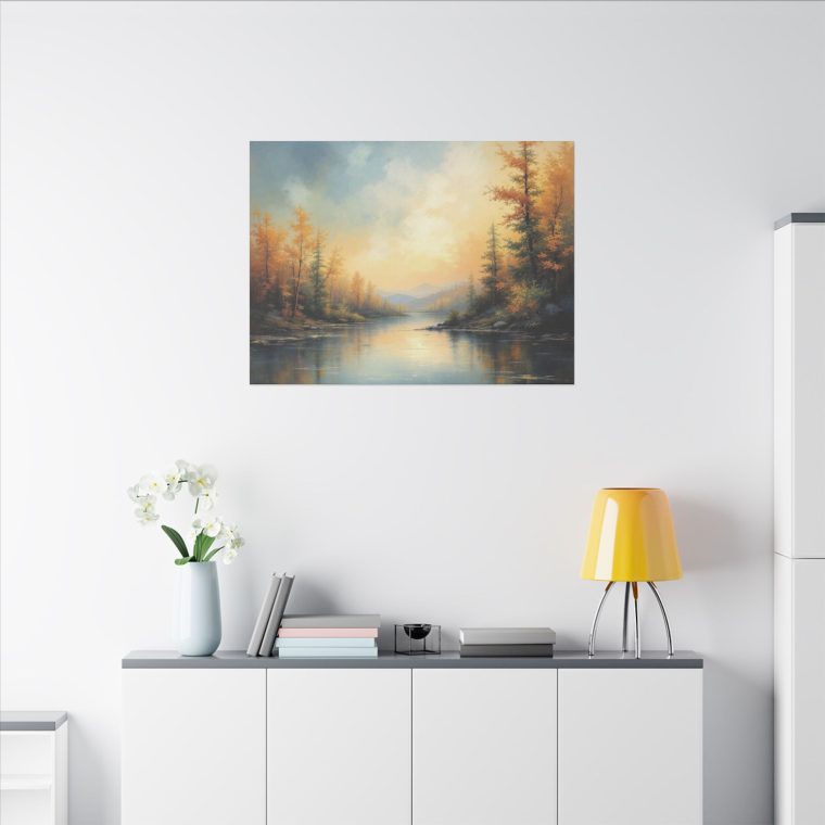 Tranquil Autumn Landscape Serene River Scene with Golden Foliage - Image 20