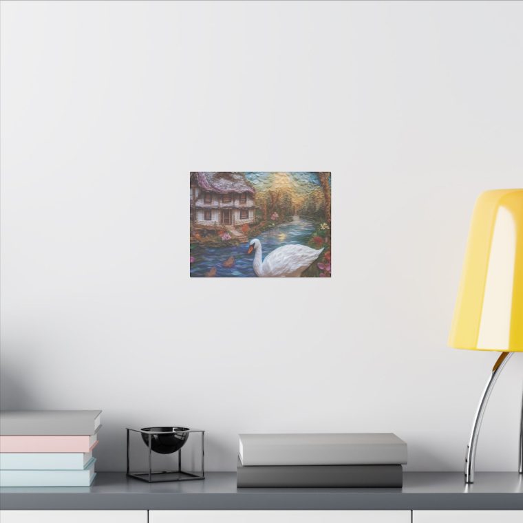 Painting of a Swan by a House on the Wate - Image 4