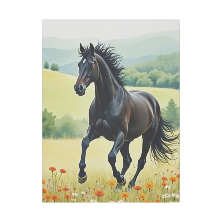 Majestic Black Horses Galloping Across Meadows - Image 2