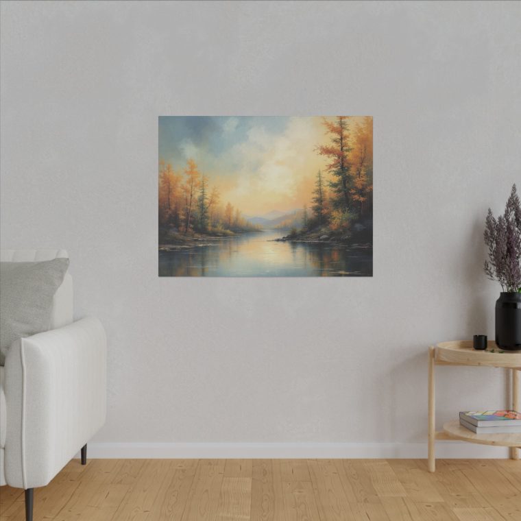 Tranquil Autumn Landscape Serene River Scene with Golden Foliage - Image 7
