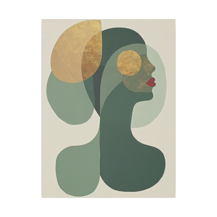 Green Serenity Naïve Art Collage with Minimalist Elegance - Image 2