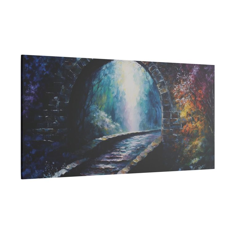 Mystical Bridge Spiritual Realms in Textured Watercolor Panel Art - Image 10