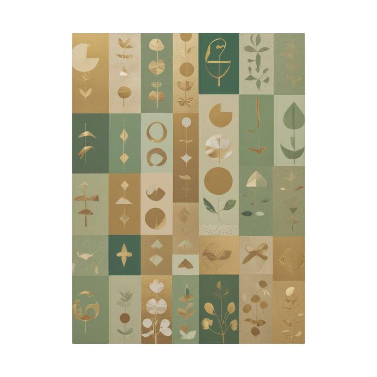 Golden Harmony Naïve Art Collage in a Minimalist Green Aesthetic - Image 2