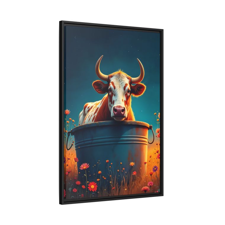 Rustic Charm Bull in a Tub Artwork Canvas Print - Image 6