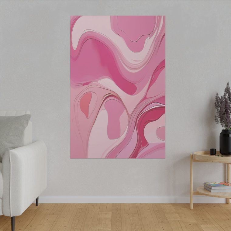 Playful Pink Patterns Abstract Oil Painting with Fluid Lines - Image 3