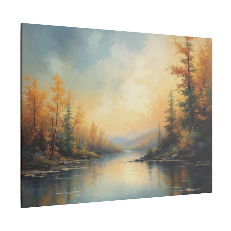 Tranquil Autumn Landscape Serene River Scene with Golden Foliage - Image 18