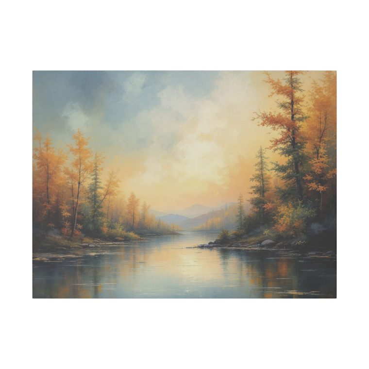Tranquil Autumn Landscape Serene River Scene with Golden Foliage - Image 5