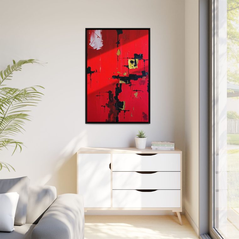 Vibrant Red Abstract Art Home with Gold And Black Accents - Image 11