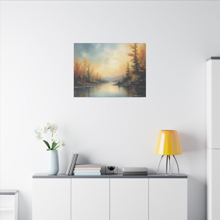 Tranquil Autumn Landscape Serene River Scene with Golden Foliage - Image 8