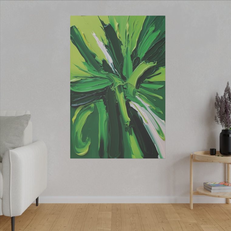 Dynamic Green Flow Modern Abstract Oil Painting in Vibrant Tones - Image 3