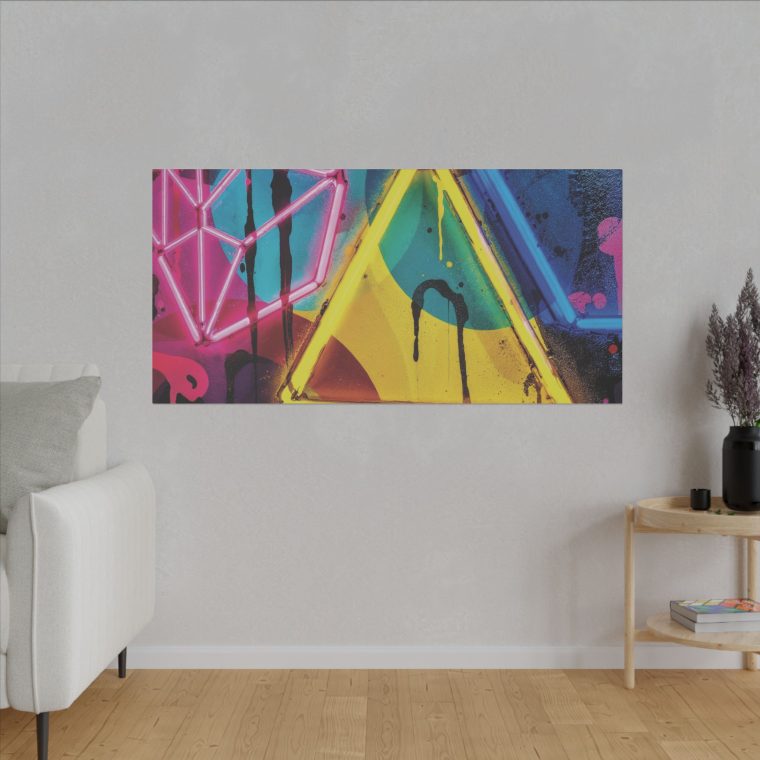 Bright Abstract Fusion Geometric Art in Cyan, Pink, Black, and Yellow - Image 3
