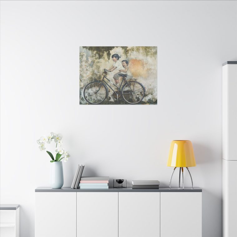 Graffiti Art Children Riding Bicycles in a Vibrant Street Scene - Image 8