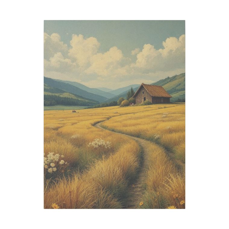 Rustic Countryside Serenity Golden Fields and a Quaint Cabin - Image 5