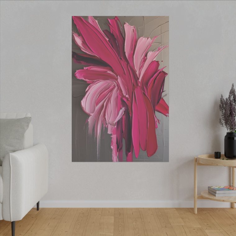 Floral Essence in Pink Bold Abstract Oil Painting with Dynamic Strokes - Image 3