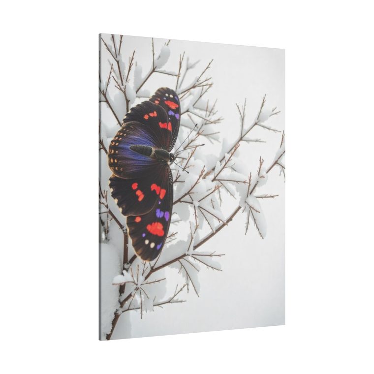 Vivid Grace A Purple and Red Butterfly on Snowy Branches - Image 6