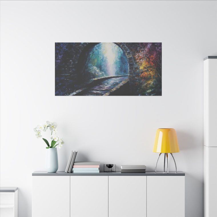 Mystical Bridge Spiritual Realms in Textured Watercolor Panel Art - Image 12