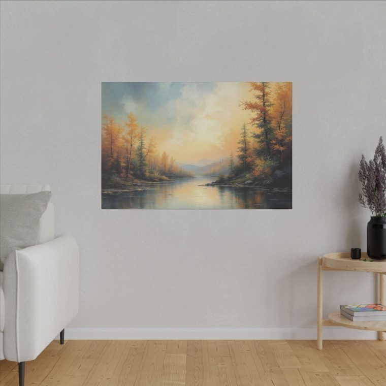 Tranquil Autumn Landscape Serene River Scene with Golden Foliage - Image 11