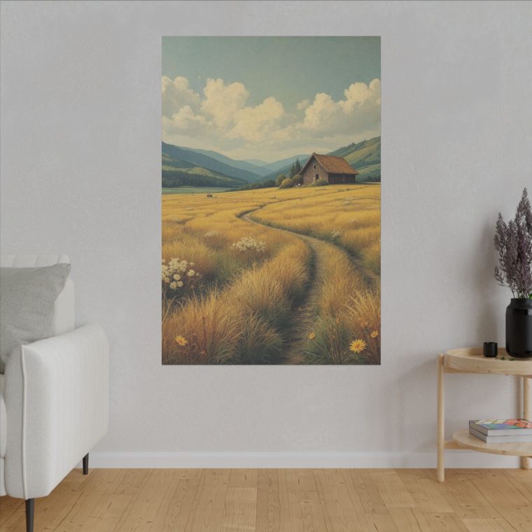 Rustic Countryside Serenity Golden Fields and a Quaint Cabin - Image 3