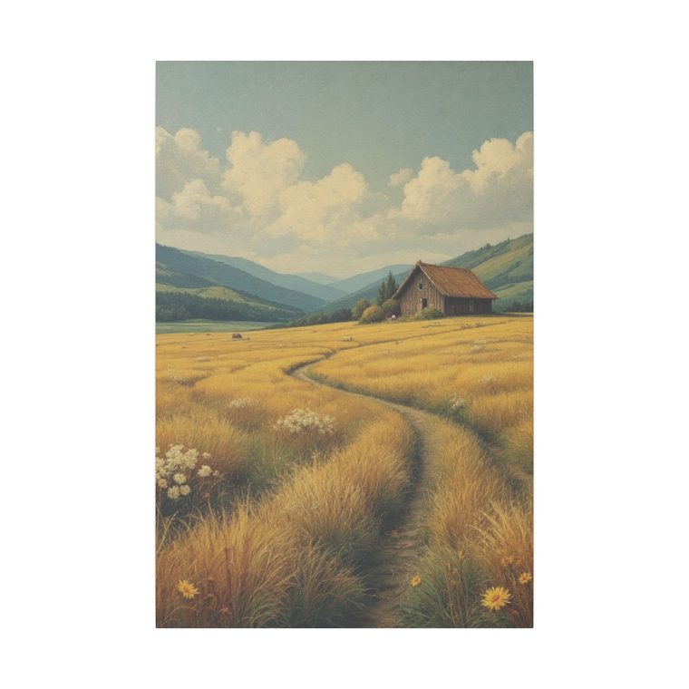 Rustic Countryside Serenity Golden Fields and a Quaint Cabin - Image 9