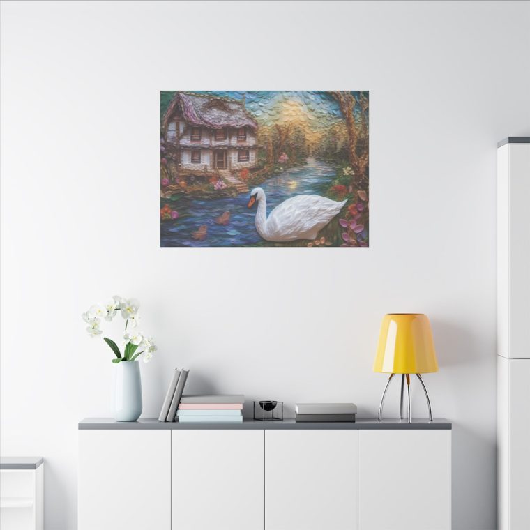 Painting of a Swan by a House on the Wate - Image 16