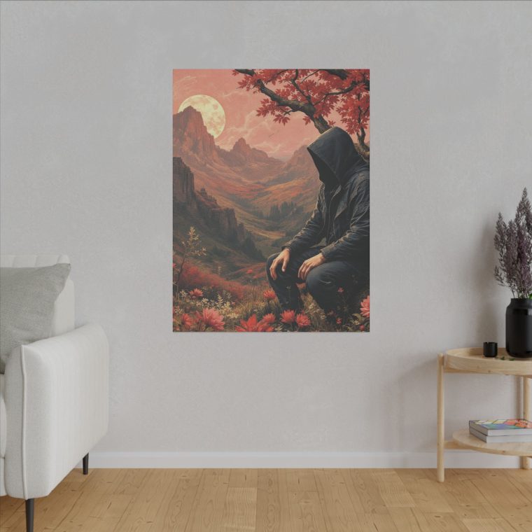 Mystical Solitude Hooded Figure in a Vibrant Autumn Landscape Under a Full Moon - Image 15