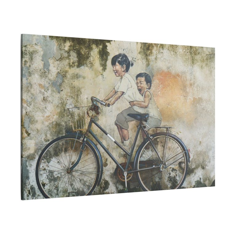 Graffiti Art Children Riding Bicycles in a Vibrant Street Scene - Image 10