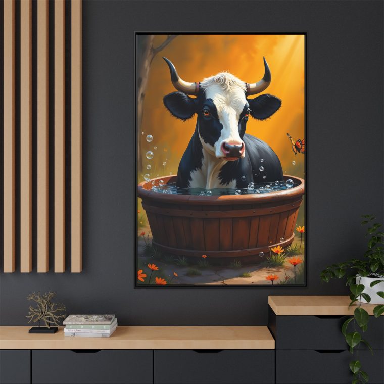 Bull in a Tub Whimsical Canvas Art - Image 4