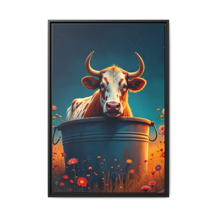 Rustic Charm Bull in a Tub Artwork Canvas Print - Image 5