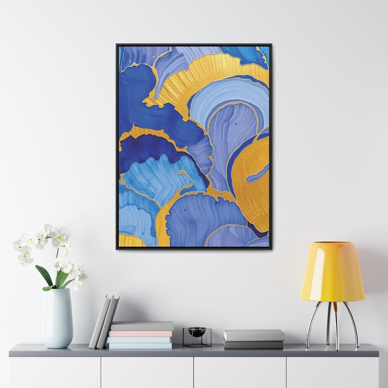 Large Vertical Gold And Blue Wall Art - Image 3