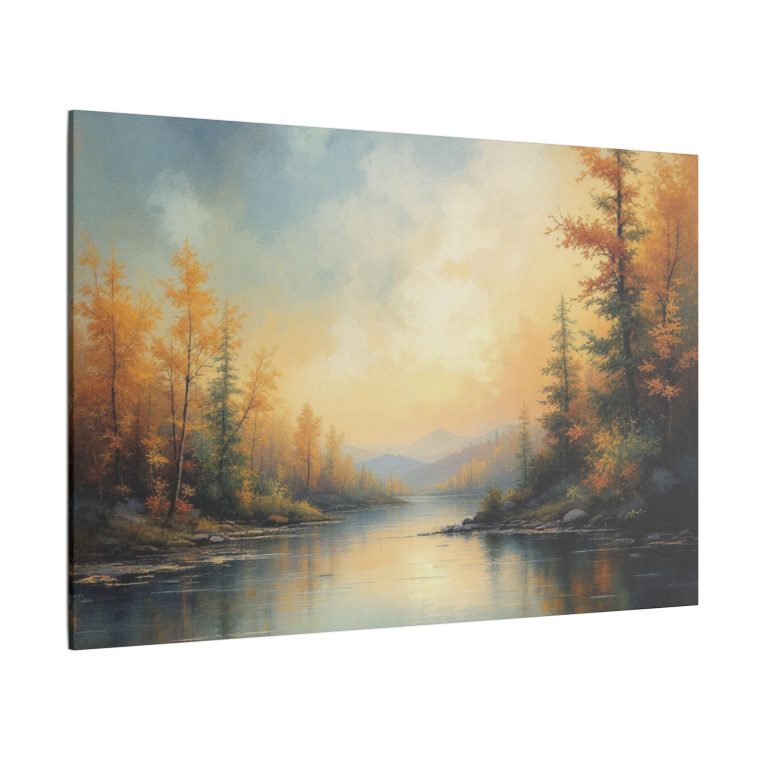 Tranquil Autumn Landscape Serene River Scene with Golden Foliage - Image 10