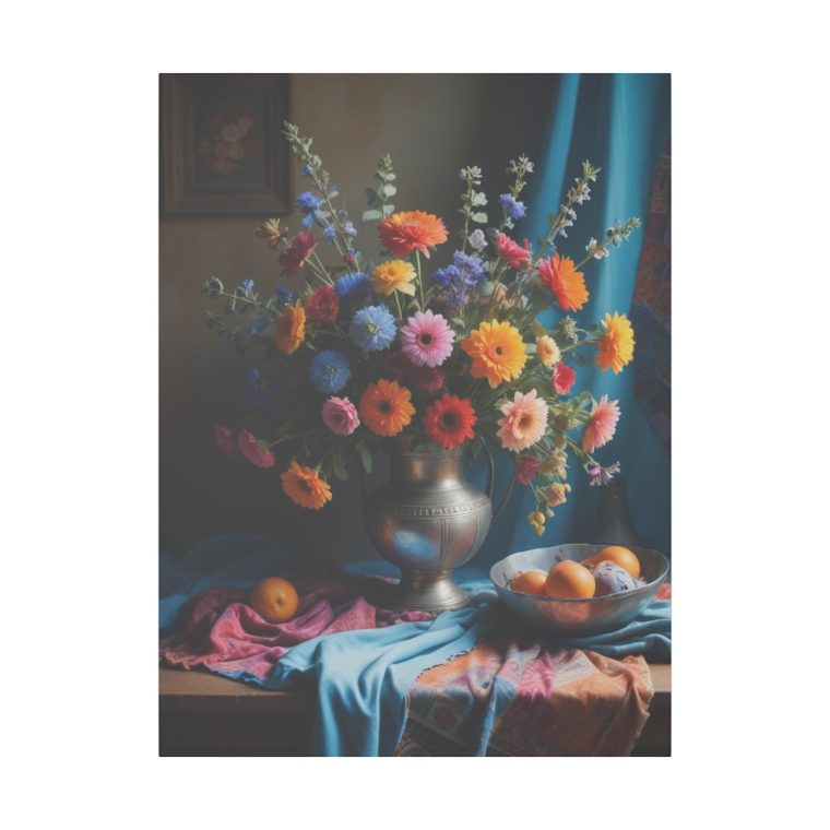 Flowers in Full Color: Boho Meets Vintage Blue Painting - Image 2