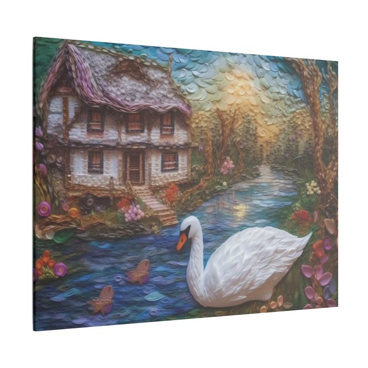 Painting of a Swan by a House on the Wate - Image 14
