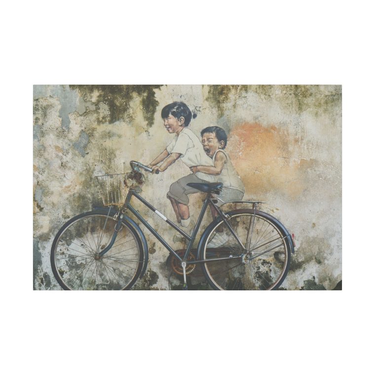 Graffiti Art Children Riding Bicycles in a Vibrant Street Scene - Image 9
