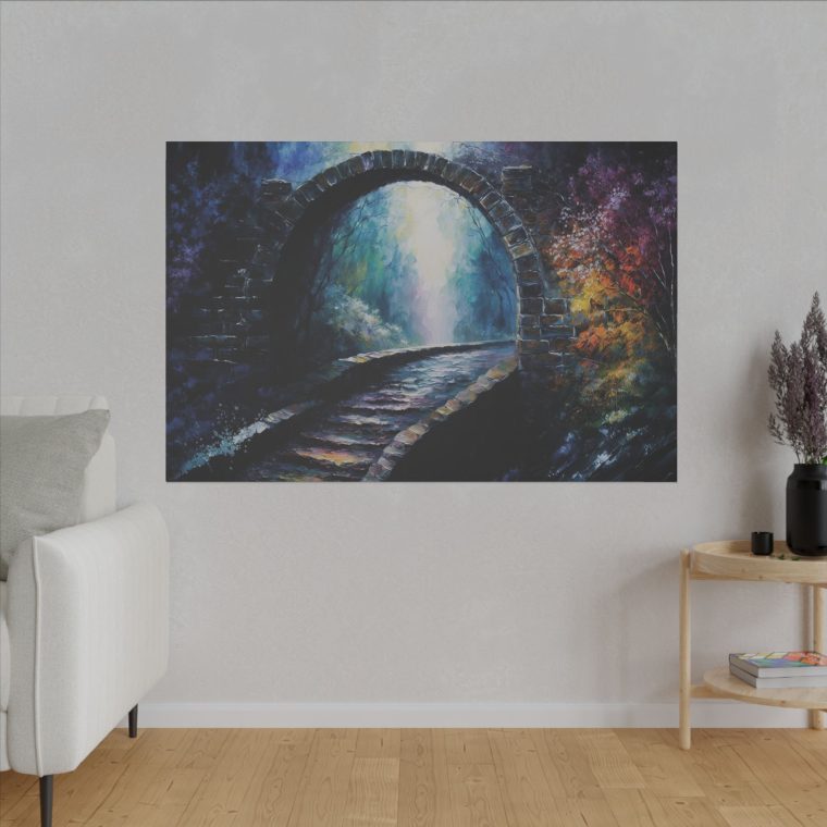 Mystical Bridge Spiritual Realms in Textured Watercolor Panel Art - Image 3