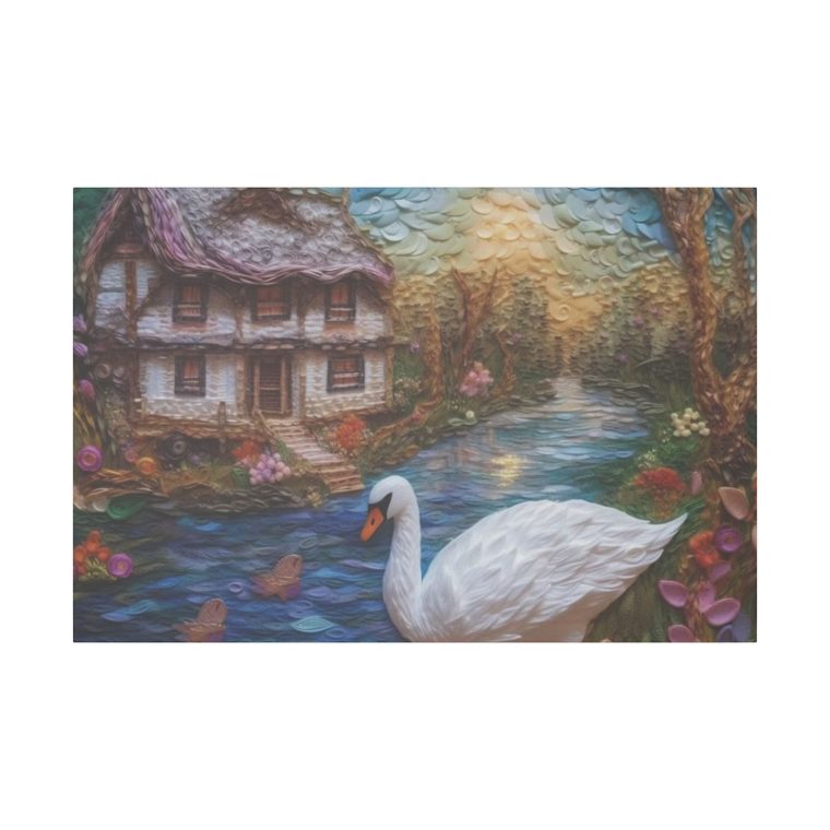 Painting of a Swan by a House on the Wate - Image 5