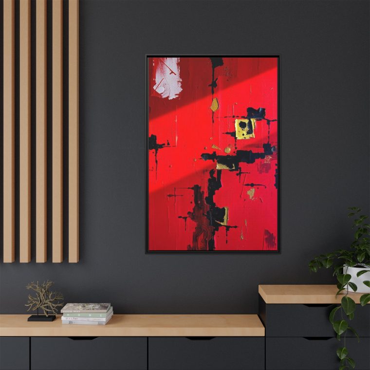 Vibrant Red Abstract Art Home with Gold And Black Accents - Image 12